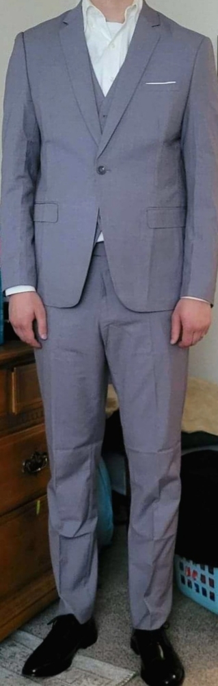 Grey Suit with pants, vest, and tie
